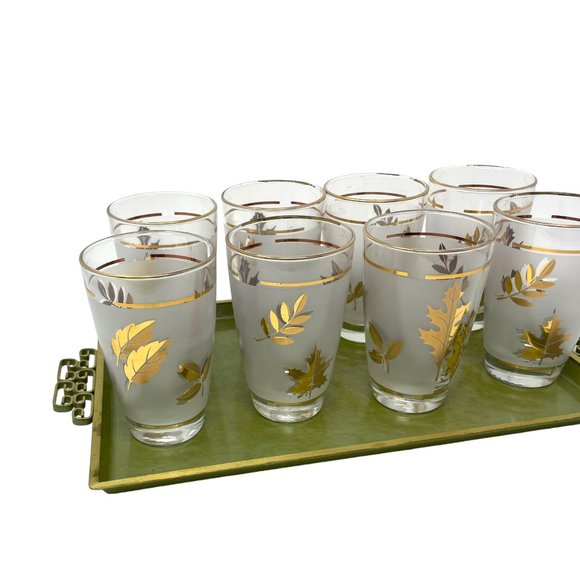 Vintage Libbey Hostess Glassware Golden Foliage Beverage Glass Set | Retro Glass